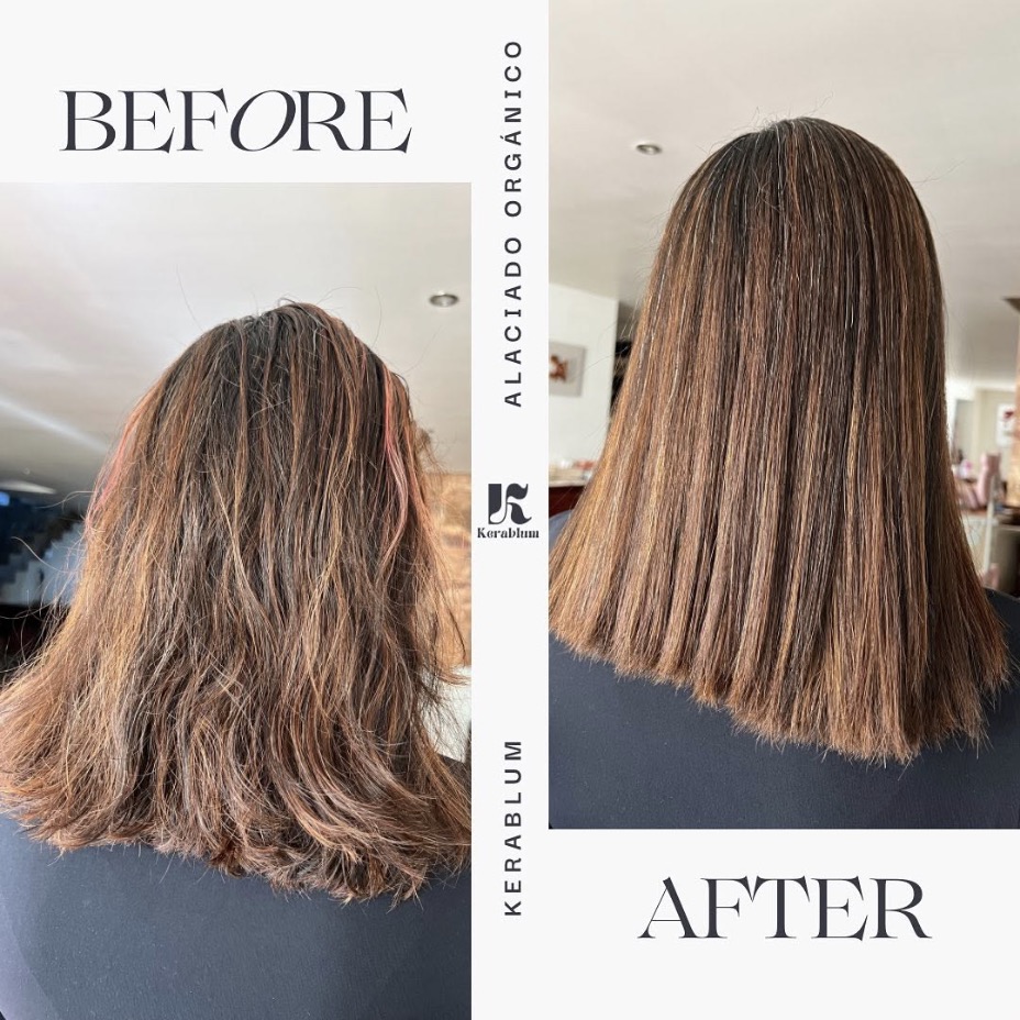 Melena corta con mechas. Antes del tratamiento, visto de espaldas.
