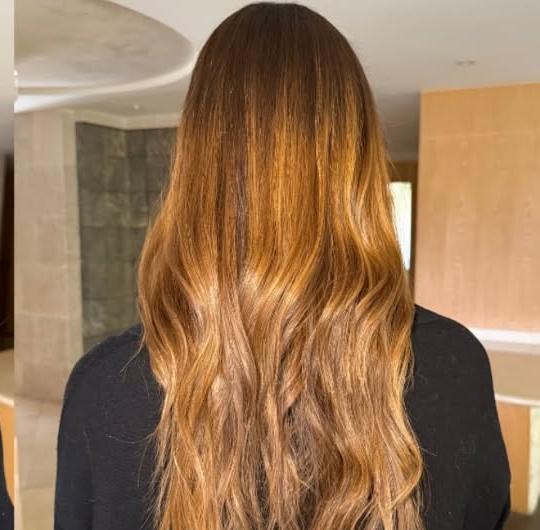 Cabello con brillo después de la hidratación, visto de espaldas